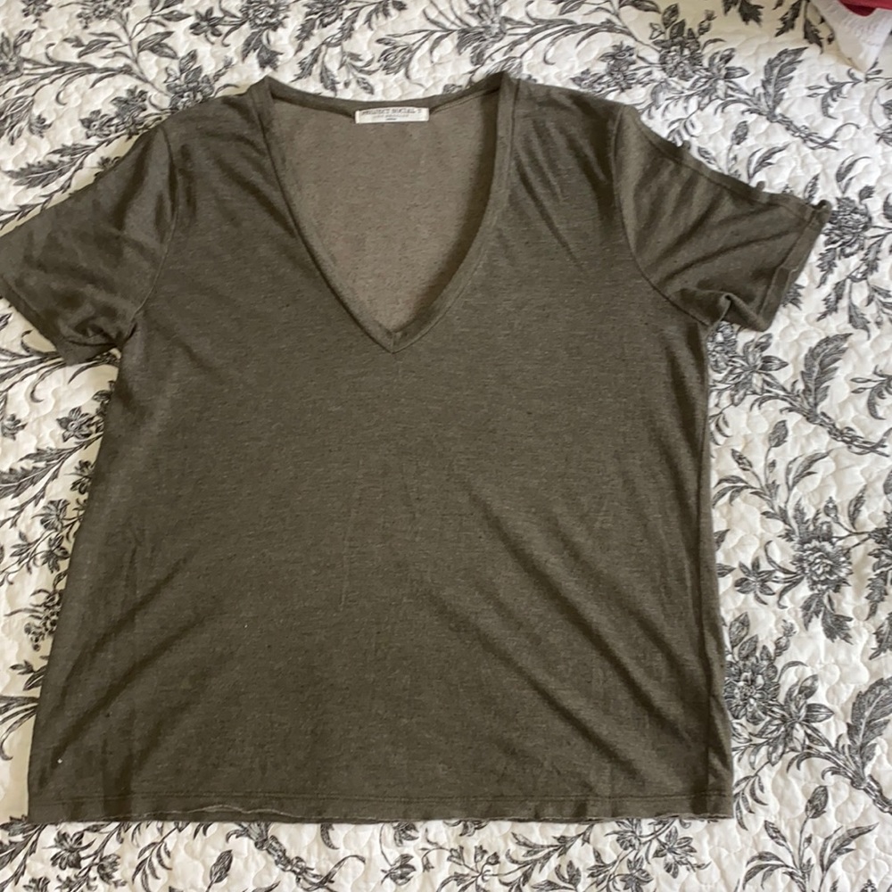 Green V-neck T-shirt
